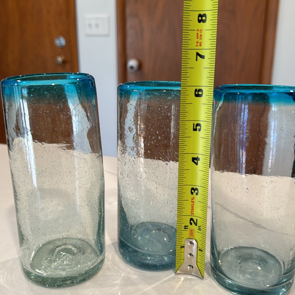 Bubble Glass Highball Tumbler Hand Blown Set of 3 -Blue - Picture 5 of 10